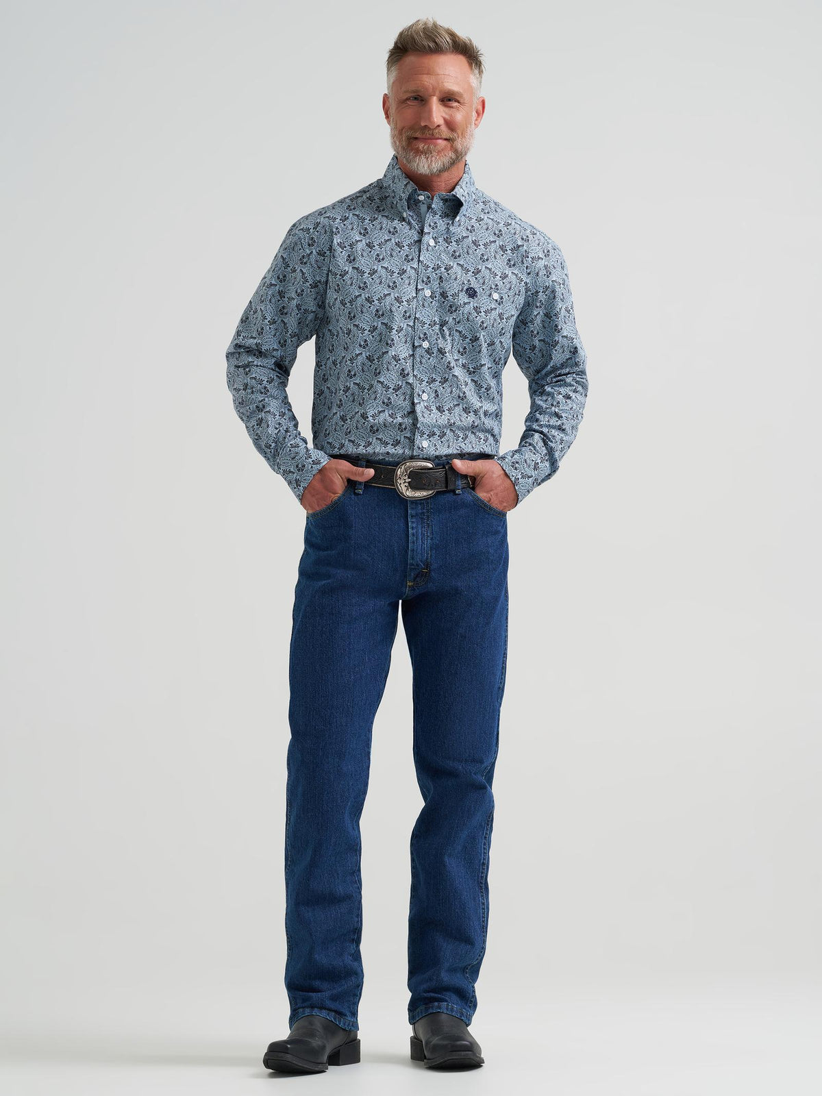 Wrangler Mens George Strait Collection One Pocket Long Sleeve Shirt - Relaxed Fit Blue 112381960