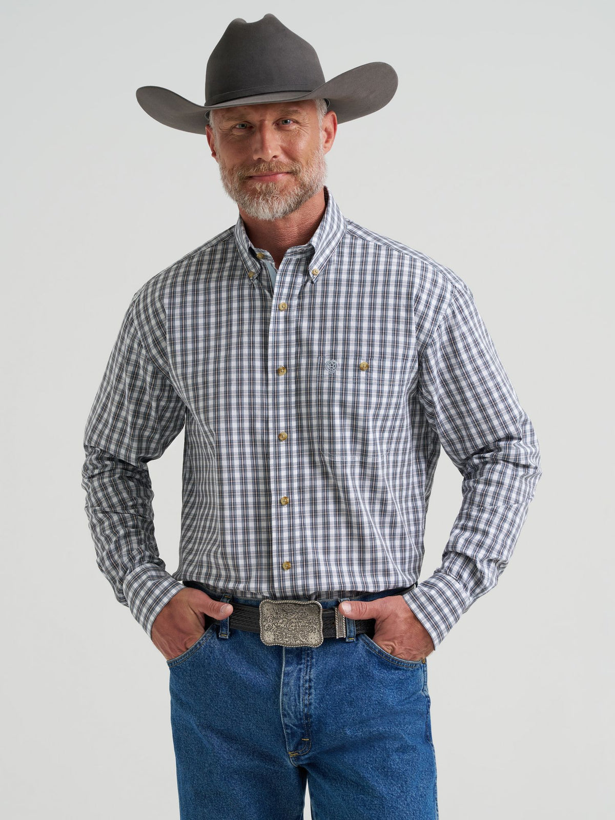 Wrangler Mens George Strait Collection One Pocket Long Sleeve Shirt - Relaxed Fit Blue 112381961