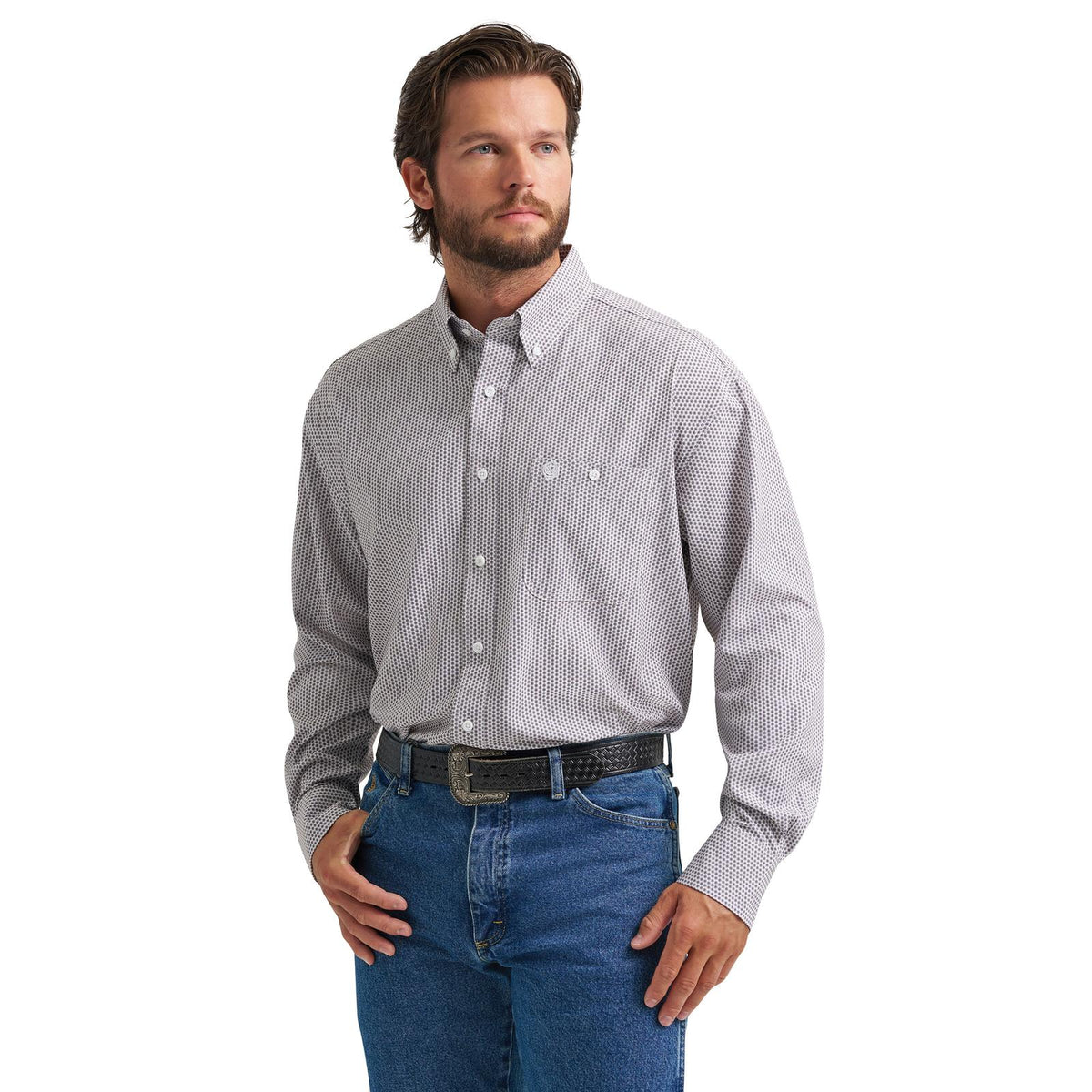 Wrangler Mens George Strait Collection Performance One Pocket Long Sleeve Shirt - Relaxed Fit Blue - view 2