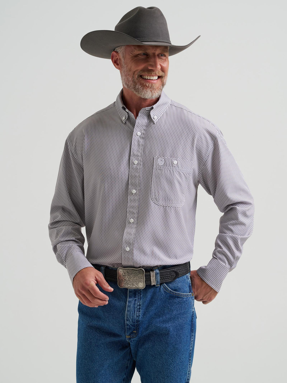 Wrangler Mens George Strait Collection Performance One Pocket Long Sleeve Shirt - Relaxed Fit Blue - view 3