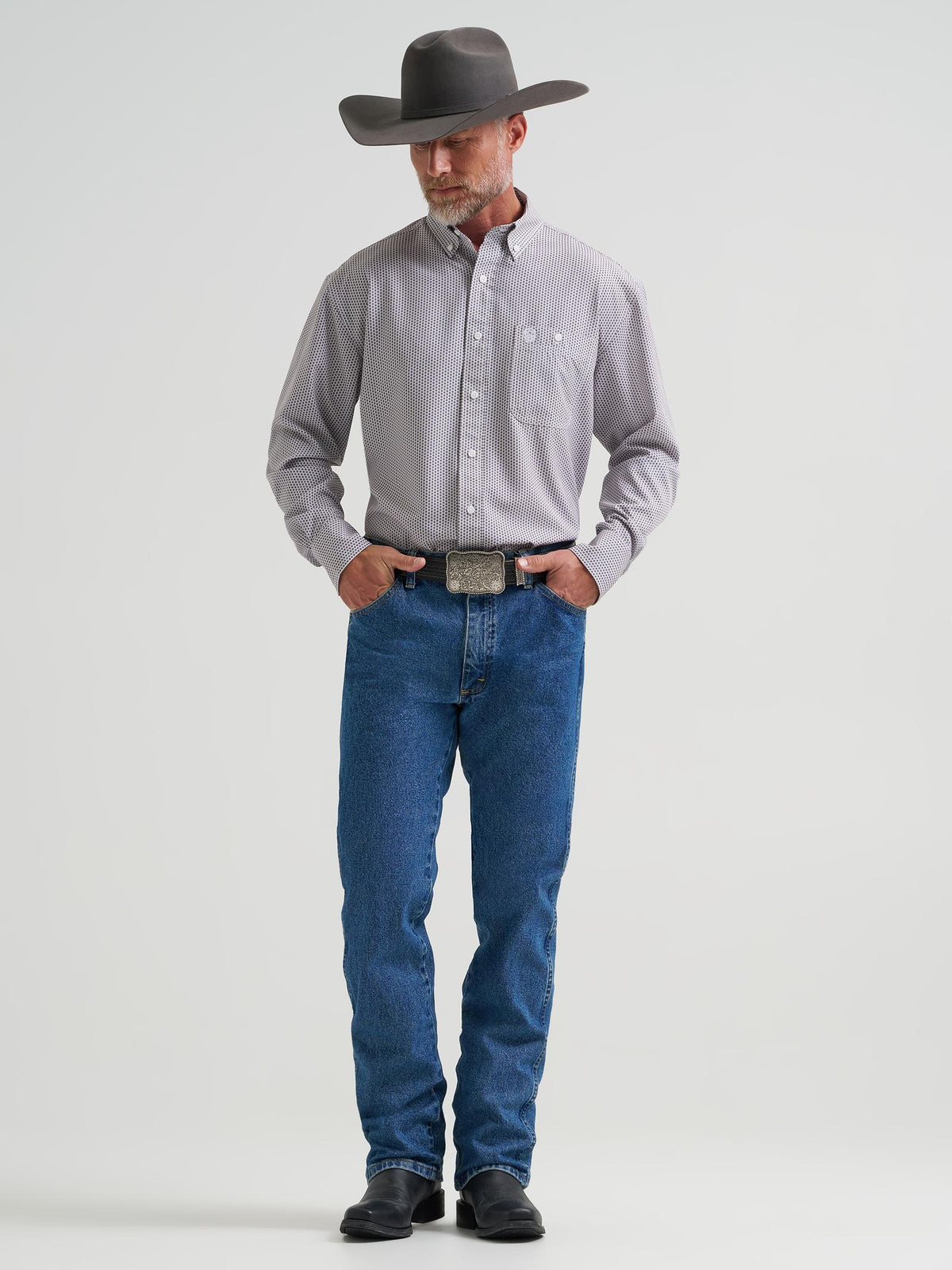 Wrangler Mens George Strait Collection Performance One Pocket Long Sleeve Shirt - Relaxed Fit Blue 112381963
