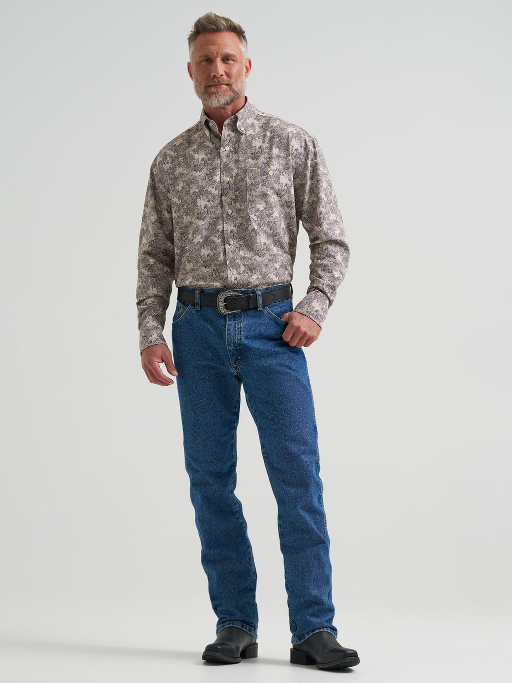 Wrangler Mens George Strait Collection Performance One Pocket Long Sleeve Shirt - Relaxed Fit Brown - view 3