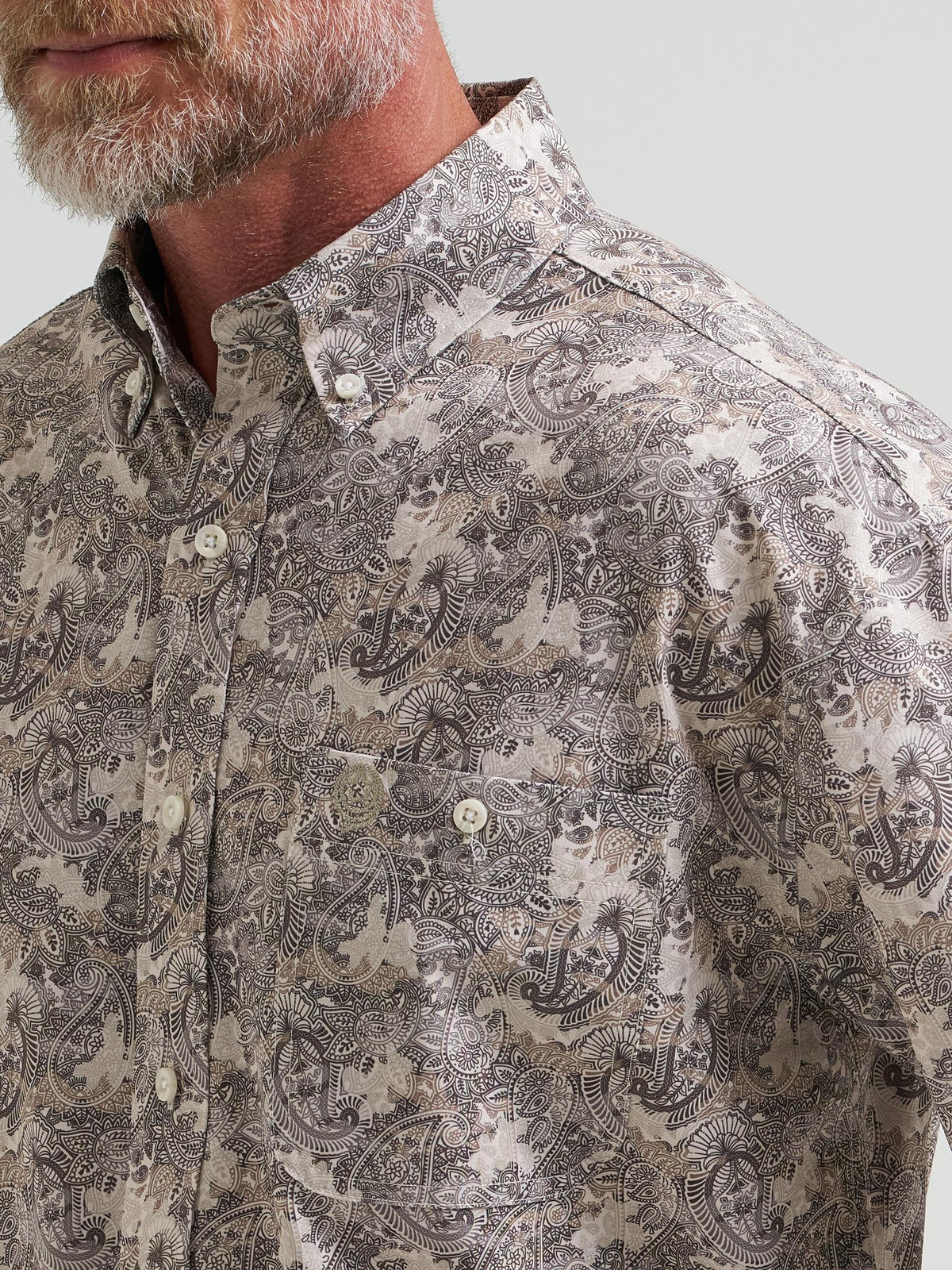 Wrangler Mens George Strait Collection Performance One Pocket Long Sleeve Shirt - Relaxed Fit Brown - view 5