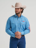 Wrangler Mens Long Sleeve Logo Shirt - Buttons Blue 112381985