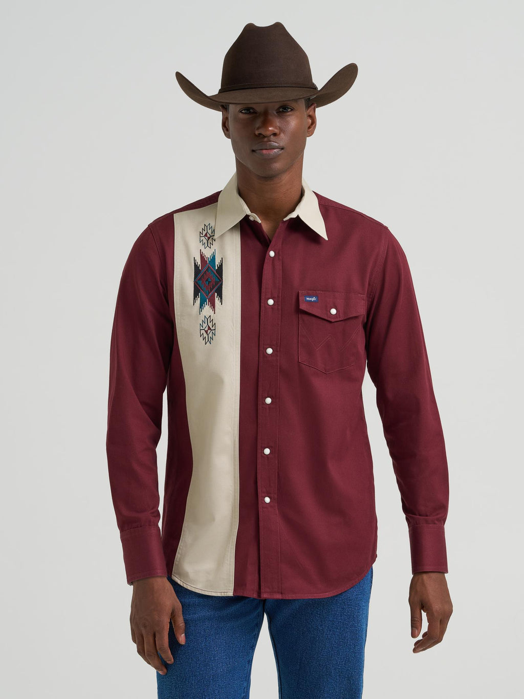 Wrangler Mens Vintage Inspired Long Sleeve Shirt - Classic Fit Red - view 2