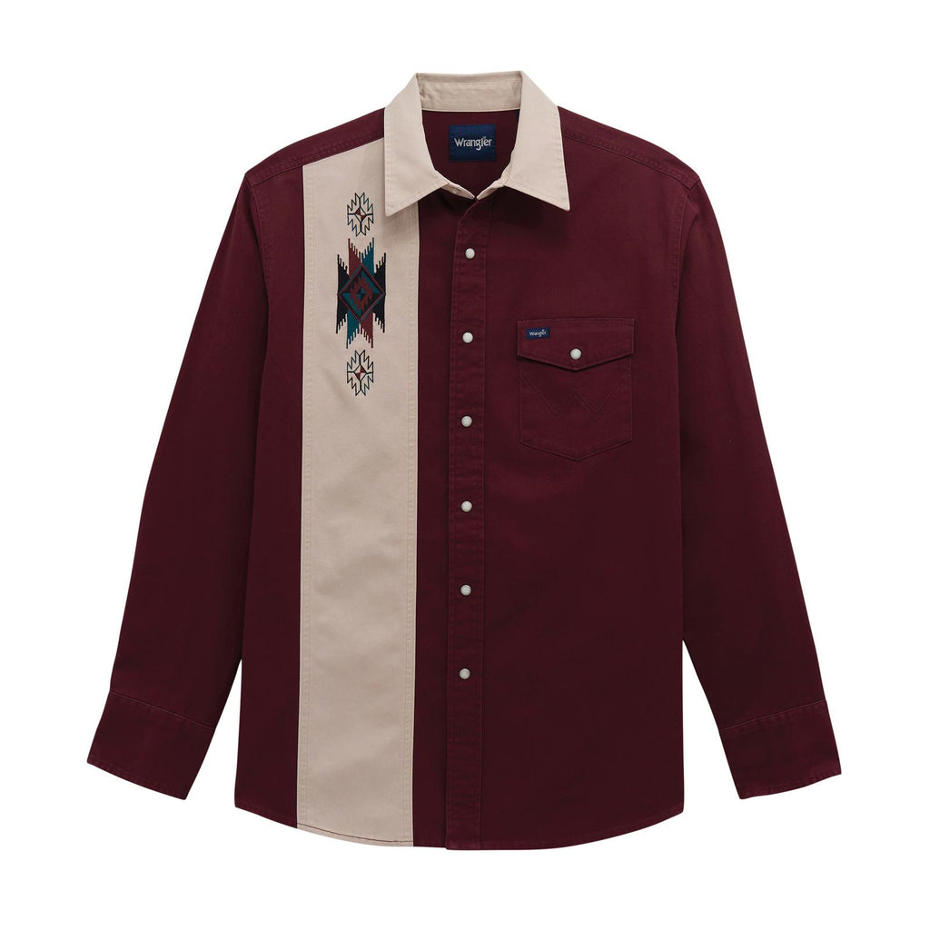 Wrangler Mens Vintage Inspired Long Sleeve Shirt - Classic Fit Red - view 3