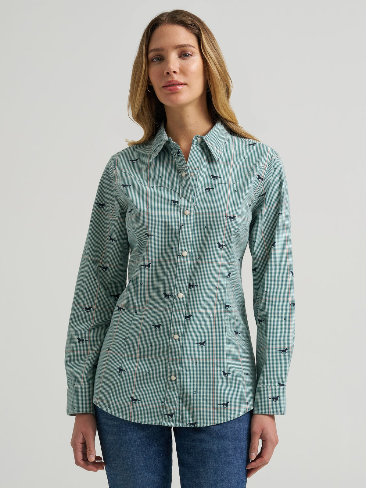 Wrangler Womens Retro Vintage Western Snap Shirt Teal - view 2