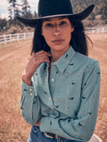 Wrangler Womens Retro Vintage Western Snap Shirt Teal 112382671