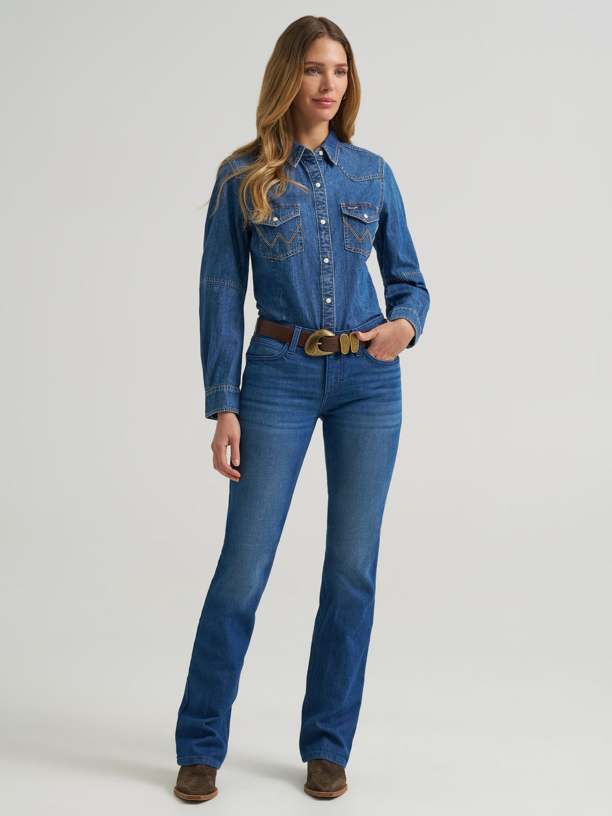 Wrangler Womens Retro Americana Western Denim Snap Shirt Blue - view 2