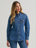 Wrangler Womens Retro Americana Western Denim Snap Shirt Blue 112382693