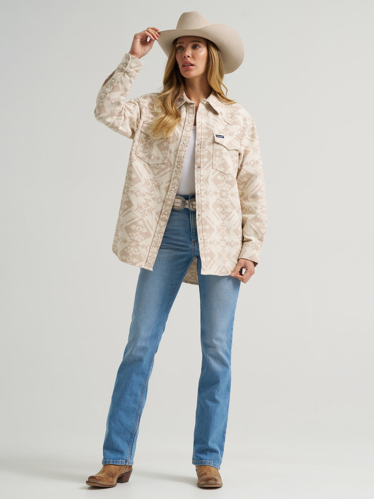 Wrangler Womens Retro Americana Boyfriend Snap Shirt Tan - view 3