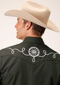 Roper Mens Grey/Green Shirt with White Pipeing-01-017-0113GY