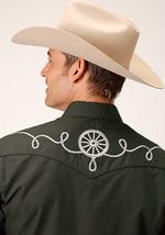 Roper Mens Grey/Green Shirt with White Pipeing-01-017-0113GY