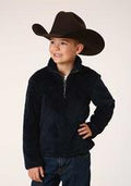 Roper Kids 1/4 Zippolar Fuzzy Fleece Navy - Burgundy-397-250-6157BU