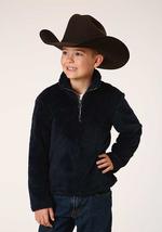 Roper Kids 1/4 Zippolar Fuzzy Fleece Navy - Burgundy-397-250-6157BU