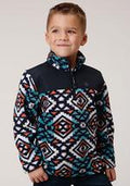 Roper Kids 1/4 Zip Polar Fleece Blue Azte - Burgundy-397-692-6167BU