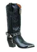 Almax Black Studs With Stones Boot Strap-404-ST-BLA