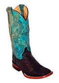Ferrini Boots Caiman Print Blk/Teal S-Toe-90393-50
