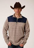 Roper Mens Mirco Fleece 1/4 Zip Navy/Brn - Brown-97-692-6148BR