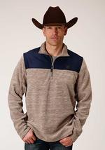 Roper Mens Mirco Fleece 1/4 Zip Navy/Brn - Brown-97-692-6148BR