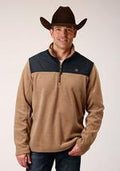Roper Mens Mirco Fleece 1/4 Zip Black/Brn - Brown-97-692-6150BR