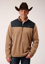Roper Mens Mirco Fleece 1/4 Zip Black/Brn - Brown-97-692-6150BR