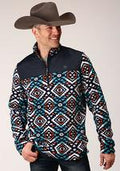 Roper Mens Mirco Fleece 1/4 Zip Navy Azte - Burgundy-97-692-6167BU