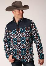 Roper Mens Mirco Fleece 1/4 Zip Navy Azte - Burgundy-97-692-6167BU