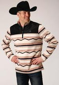 Roper Mens Mirco Fleece 1/4 Zip Tan Aztec - White-97-692-6168WH