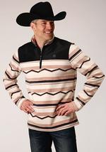 Roper Mens Mirco Fleece 1/4 Zip Tan Aztec - White-97-692-6168WH