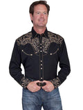 Scully Mens P-852 Elegant Scroll Embroidered Black Western Shirt-P-852BLK