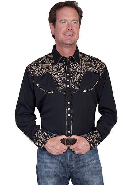 Scully Mens P-852 Elegant Scroll Embroidered Black Western Shirt-P-852BLK