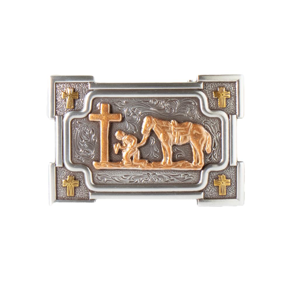 M and F Western Nocona Mens Buckle Rectangle Smooth Edge Praying Cowboy - Mens