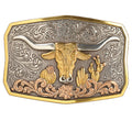 RECTANGLE LONGHORN CACTUS ANTIQUE SILVER AND ANTIQUE GOLD