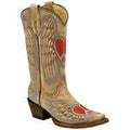 Corral Kids Tan Antique Saddle Blue Wing Heart Boots-A1031
