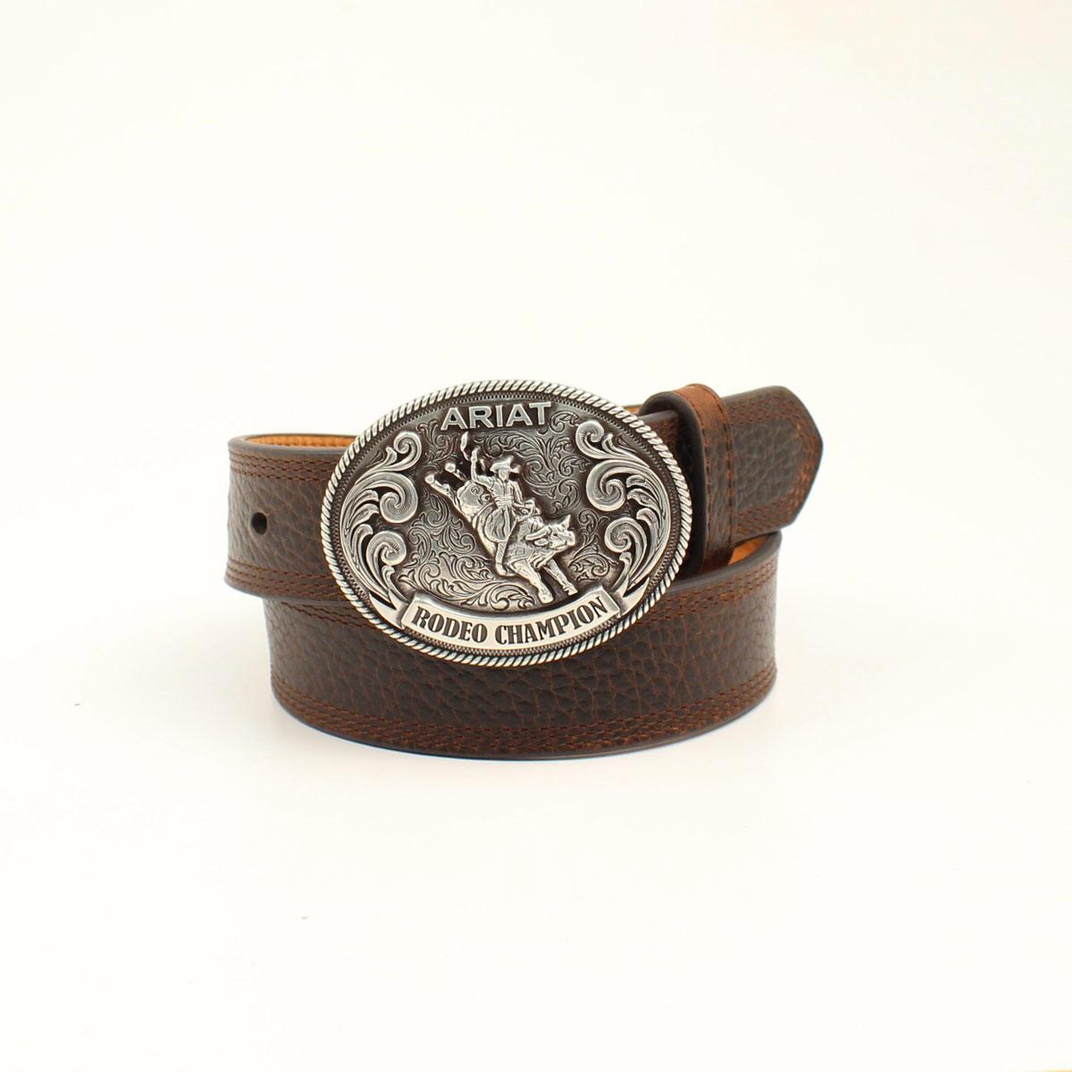 M and F Western Ariat Brown Leather Boys Western Belt - Mens