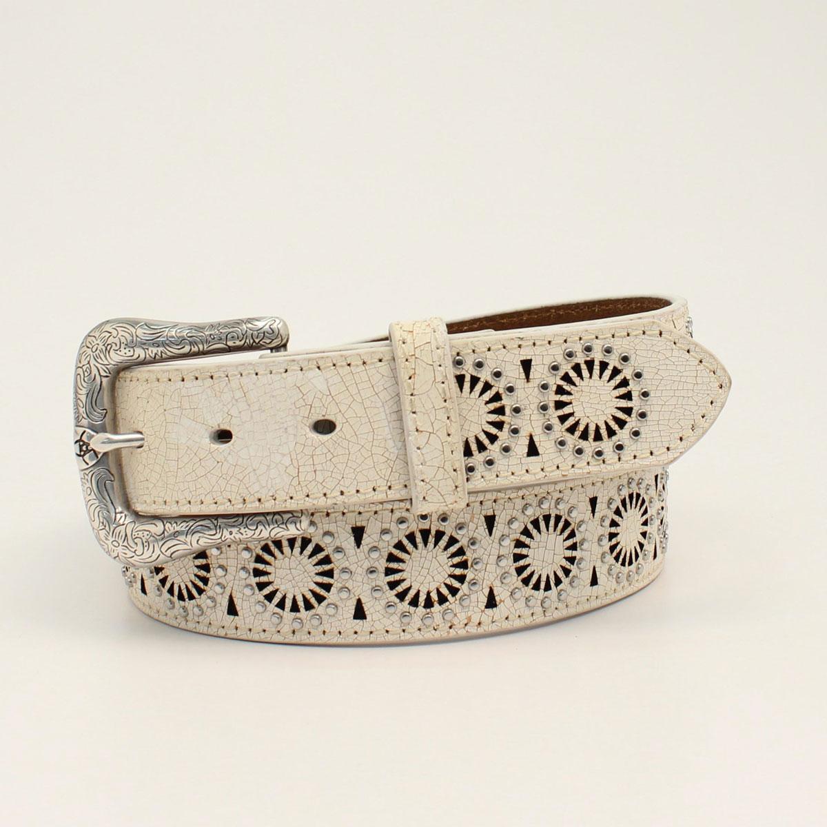 M and F Western Ariat Womens Studded Sunburst White Belt - Mens