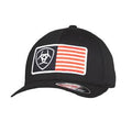 M and F Western Ariat Mens Flexfit Cap Shield Usa Flag Black