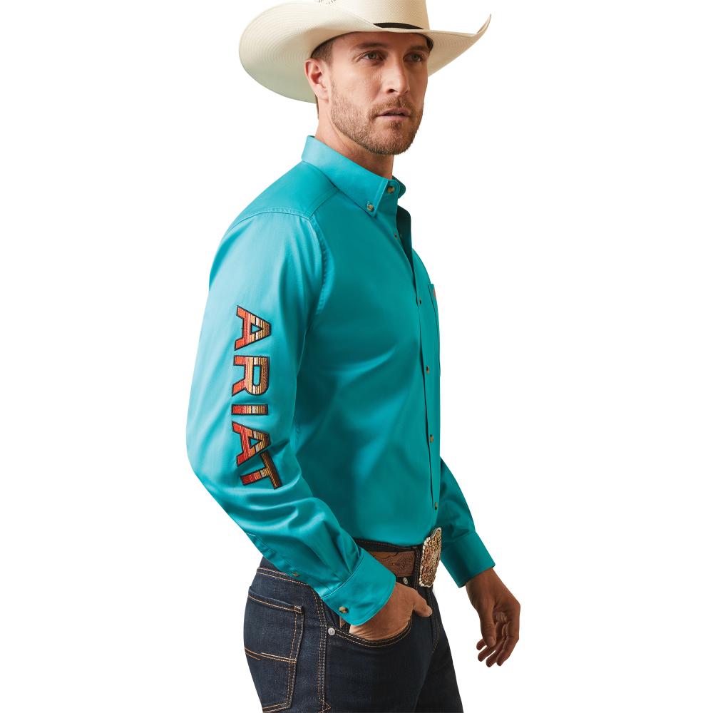 Ariat Mens Team Logo Twill Long Sleeve Teal-10043569