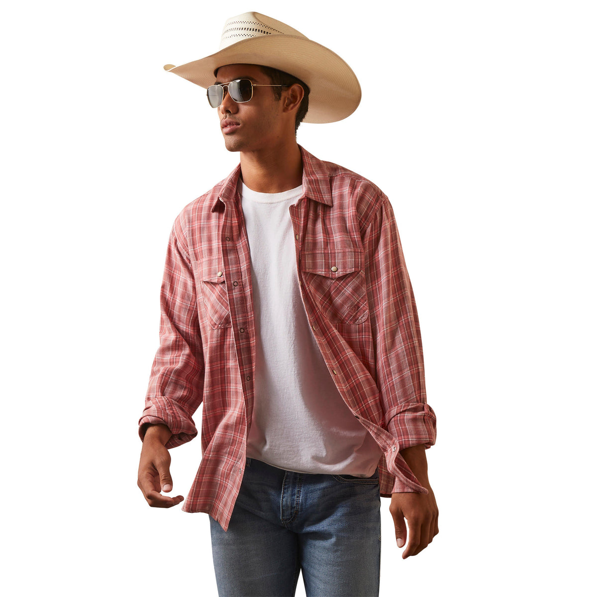 Ariat Mens Snap Hart Retro Long Sleeve White Asp-10043732