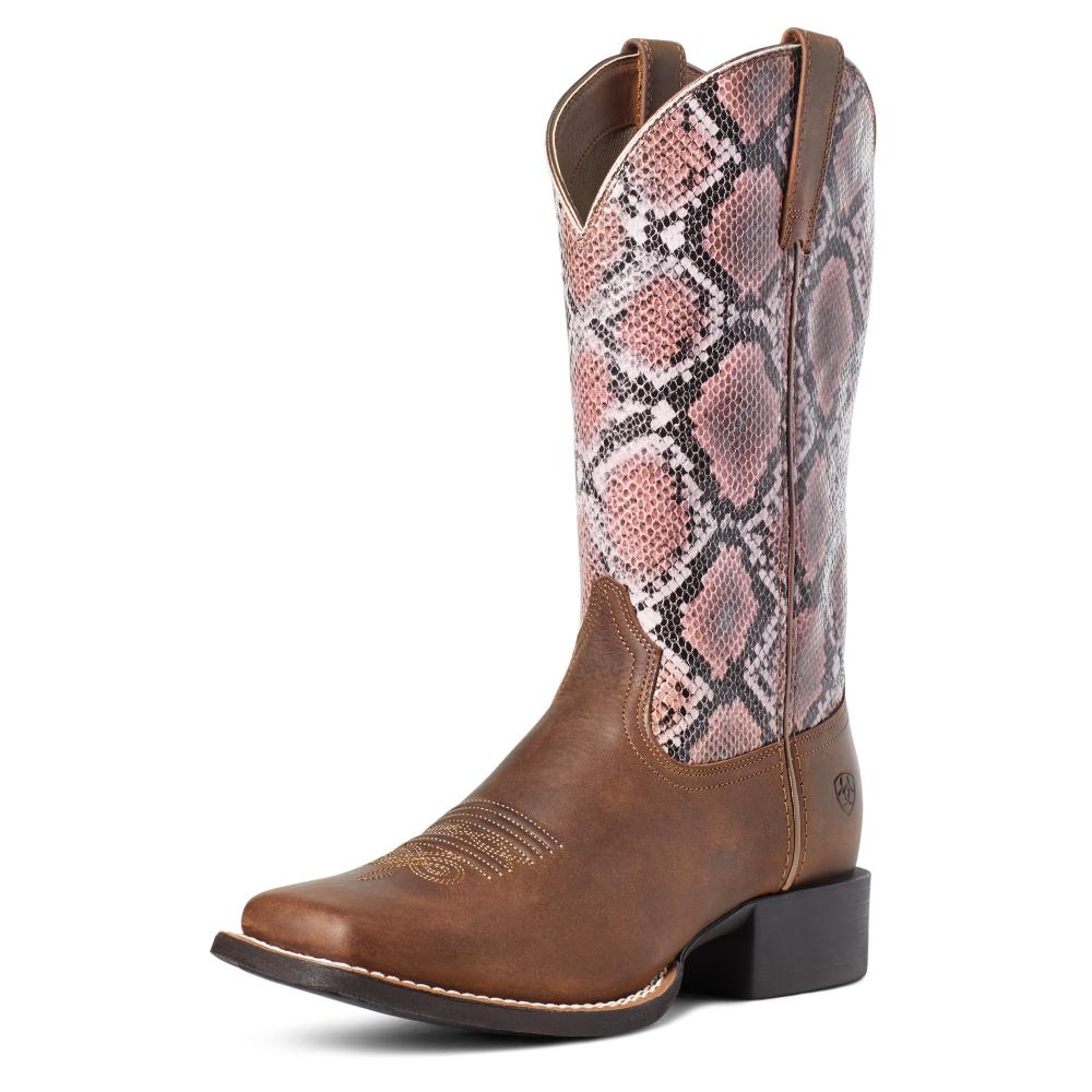 Ariat Womens Round Up Wst Tan Bombr/pnk Snk-10035995