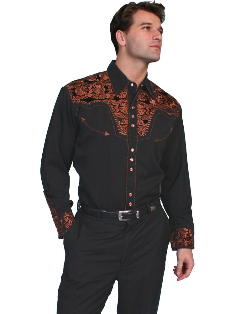 Scully Floral Tooled Shoulders Shirt-P-634BLK