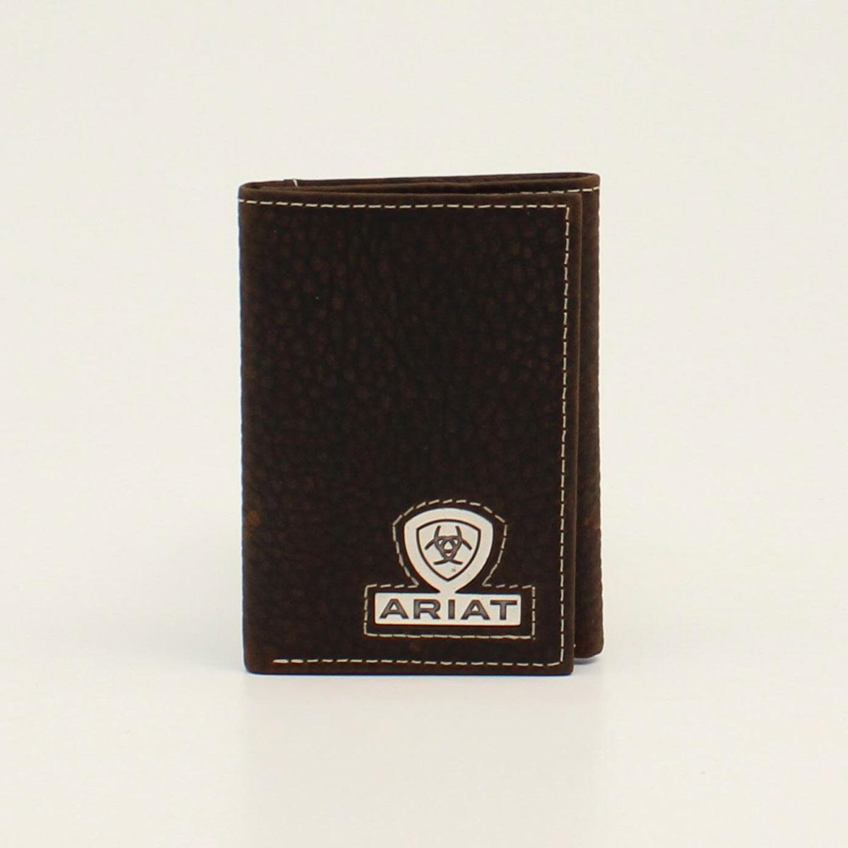 M and F Western Ariat Trifold Shield Logo Concho Brown Rowdy - Mens