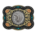 M and F Western Nocona Rectangle Indian Chief Skull Buckle - Mens