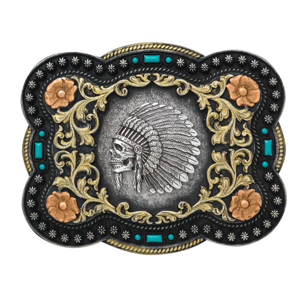 M and F Western Nocona Rectangle Indian Chief Skull Buckle - Mens