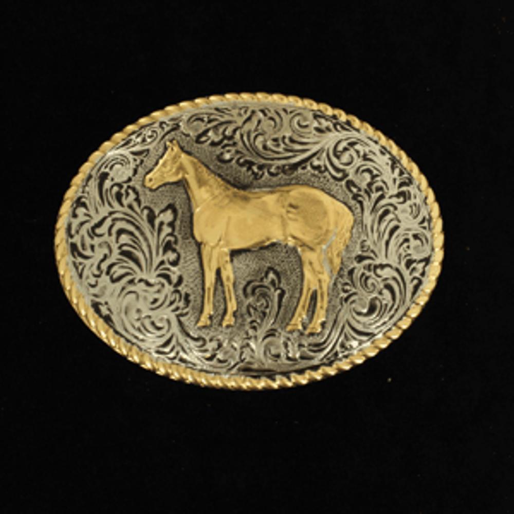 M&F Western Buckle Antiq Gold Stand Horse