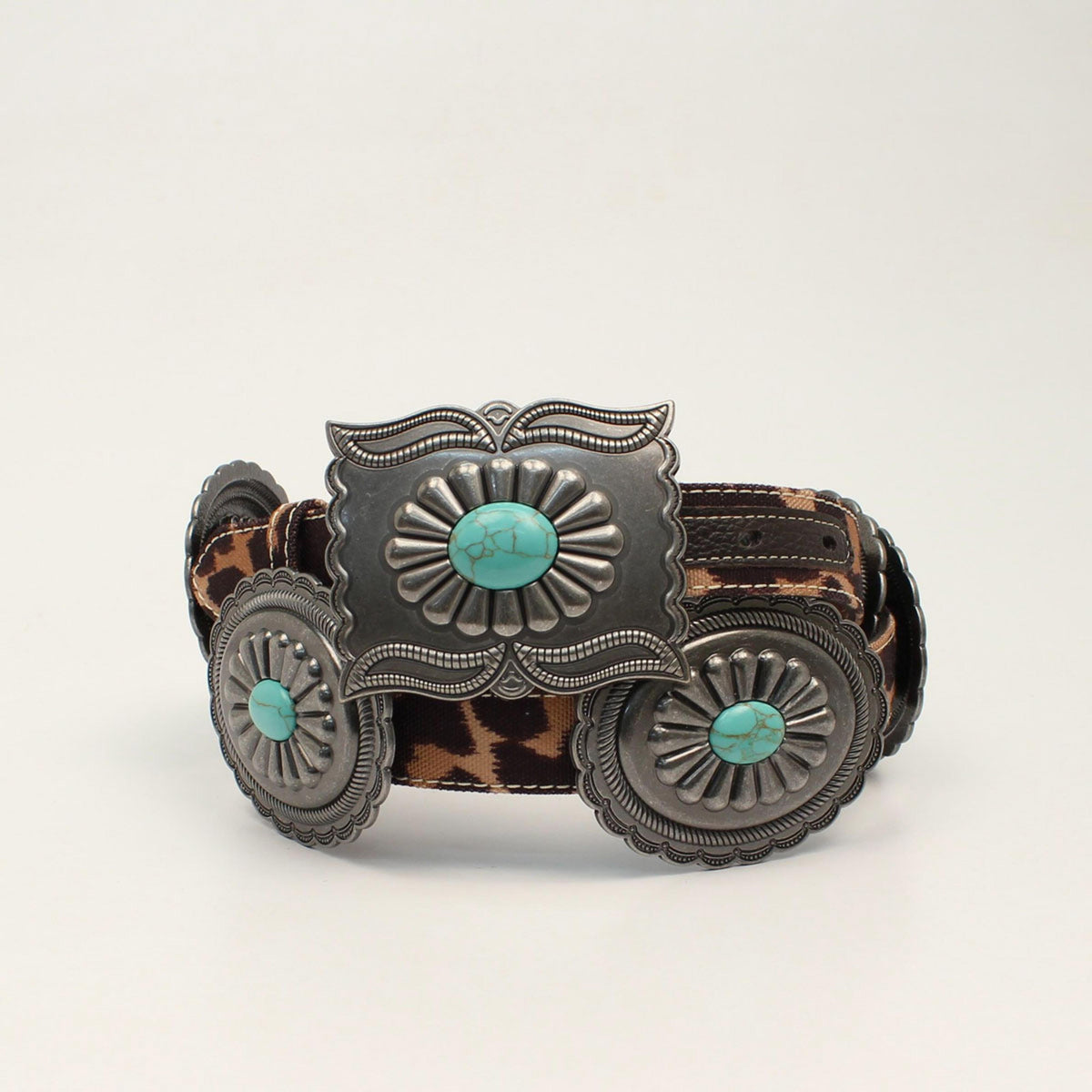M and F Western Ariat 1 1/4" Leopard Oval Concho Rectangle Buckle Brow