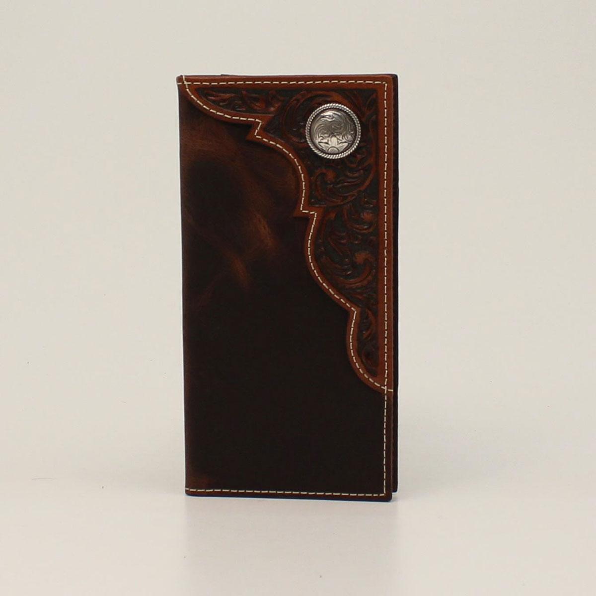 M and F Western Ariat Youth Rodeo Wallet Embossed Round Concho Brown -