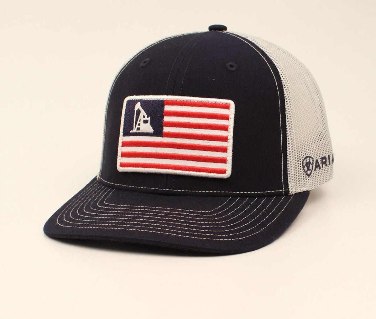 M and F Western Ariat Mens Oil Rig Usa Flag Patch Ball Cap