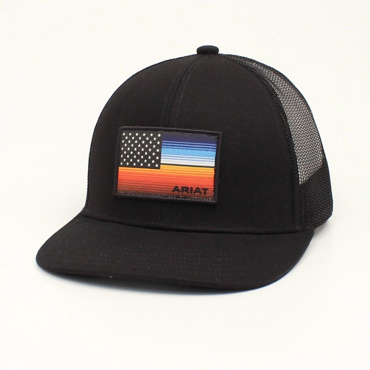 M and F Western Ariat Mens Serape Flag Black Ball Cap
